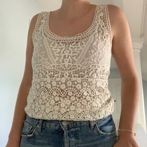 Jack Wills Cream Crochet Lace Top